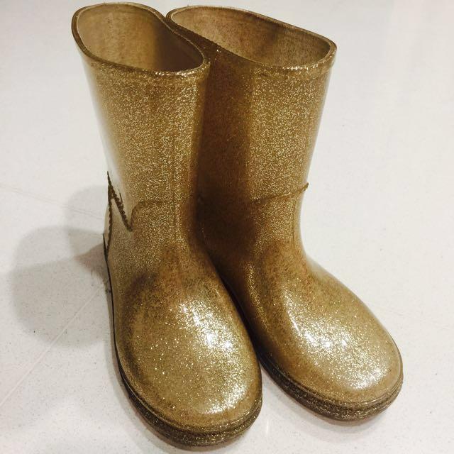 gold rain boots