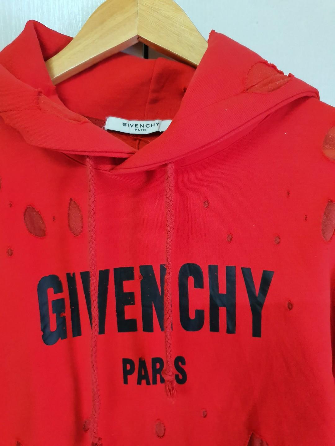 Givenchy red ripped hoodie hotsell