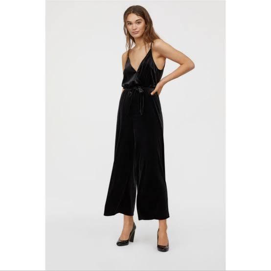 H M Velvet Black Jumpsuit Women s Fashion Dresses Sets Jumpsuits on Carousell