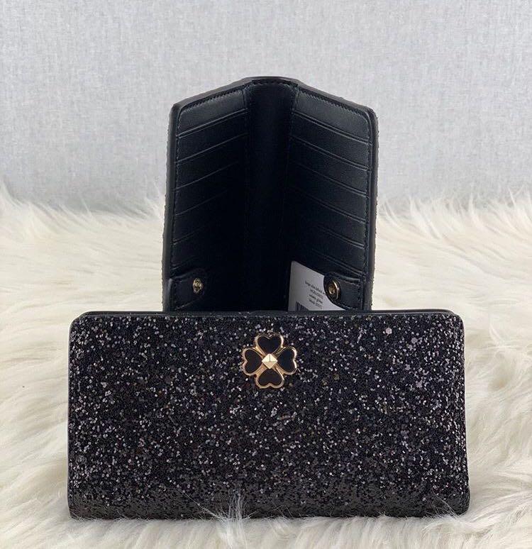 Kate Spade Odette Glitter Slim Bifold Wallet in Black