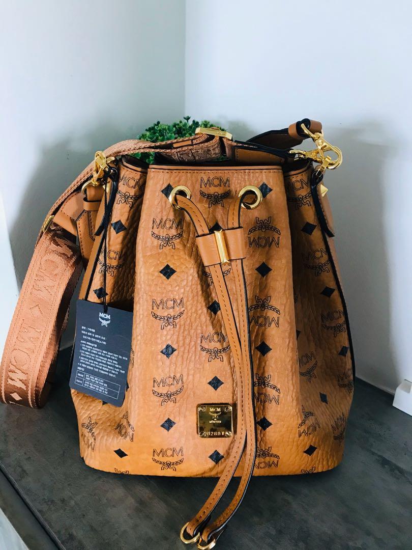Mcm essential drawstring discount bag