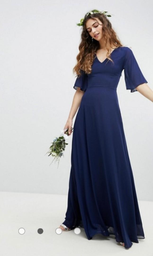 Tfnc lace up back maxi bridesmaid dress with flutter sleeve clearance