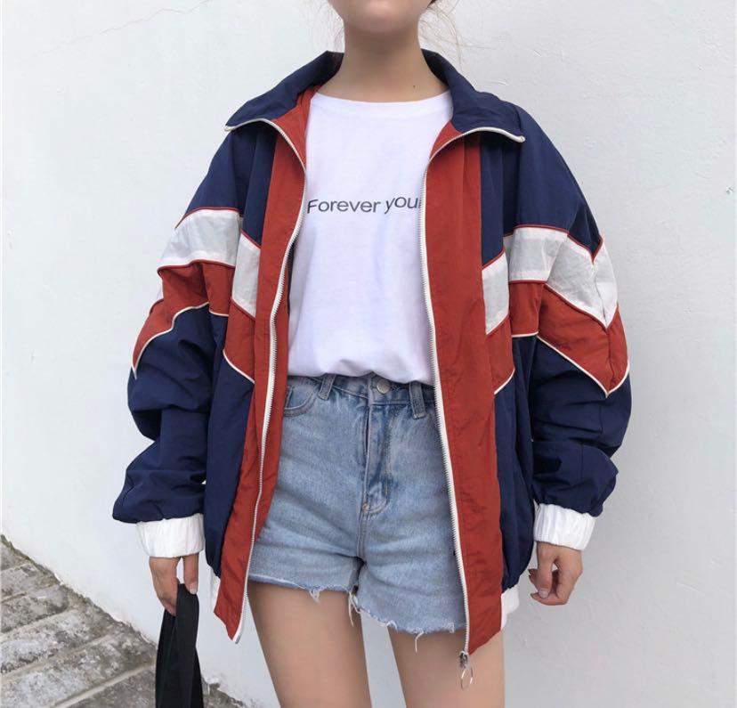 Red windbreaker hot sale outfit