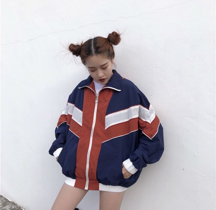 Red and on sale white windbreaker