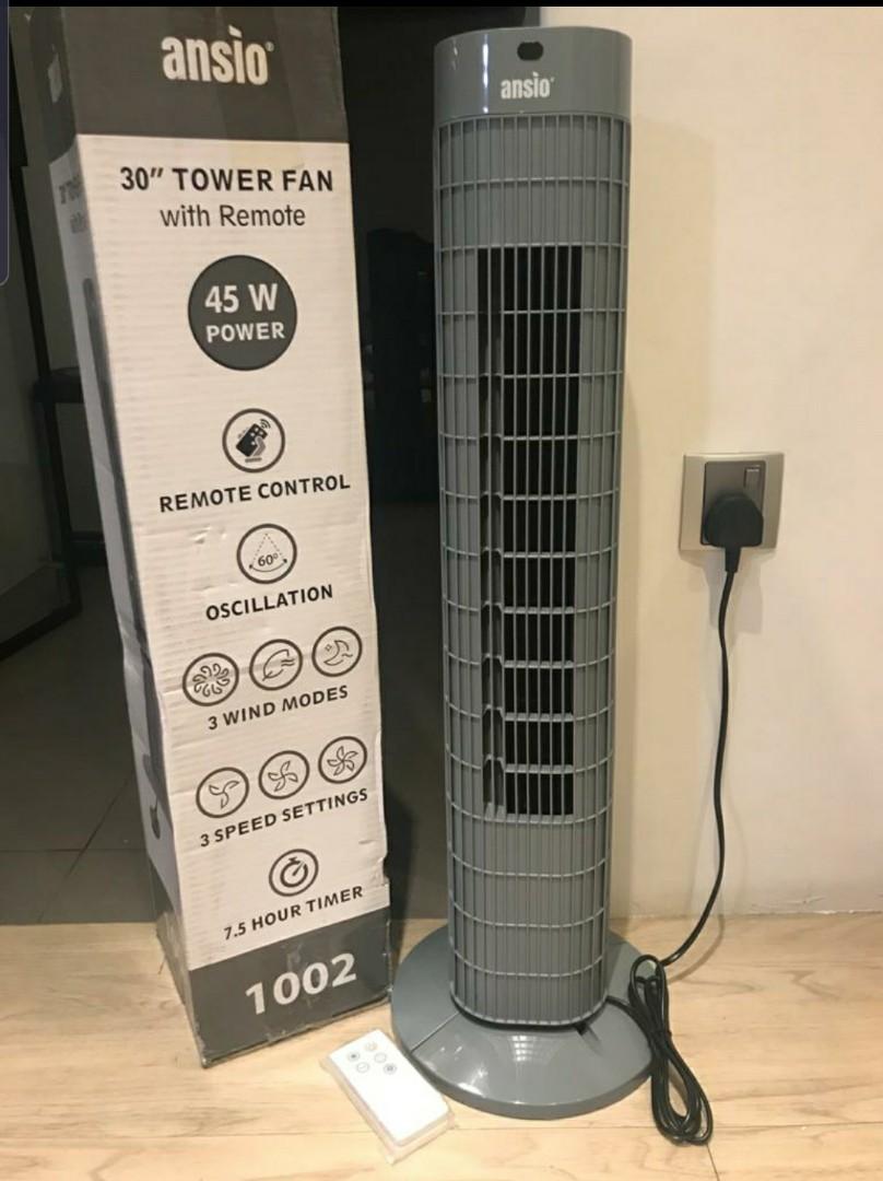 ANSIO Tower Fan 30inch with Remote For Home and Office, 7.5 Hour Timer