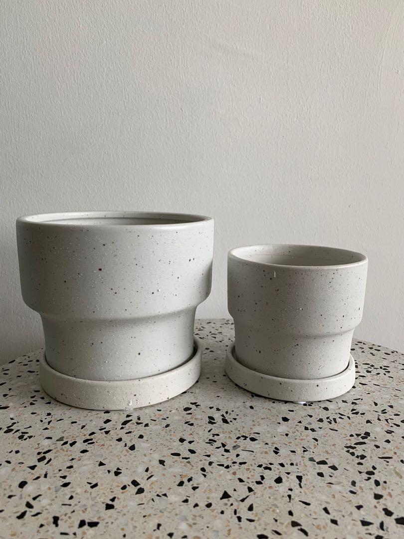Cream Textured Ceramic Plant Pot Gardening Pots Planters On Carousell