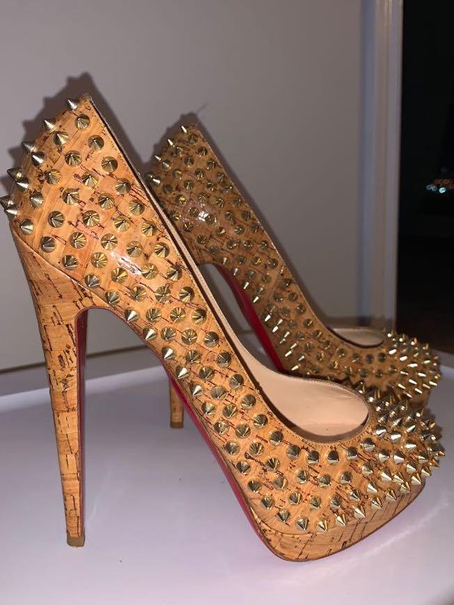 Dark beige spiky Louboutin heels Women s Fashion Shoes on Carousell
