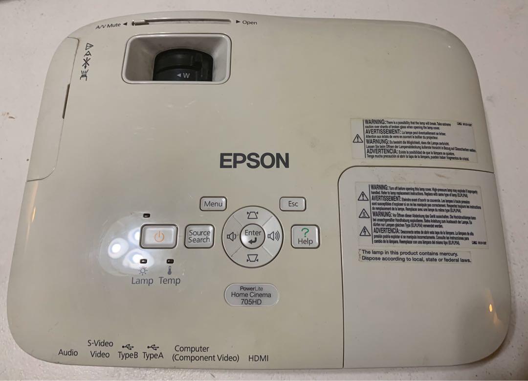 Epson Powerlite Home Cinema 705HD Projector (Category: Projectors) located in Quezon City. Submitted by markruiz (Listing ID 266576954, Image 2). Description: Projection System: Epson 3LCD, 3-chip optical engine Native Resolution: 720p (1280 x 720) Color Brightness: 2500 lumens White Brightness: 2500 lumens1 Model: V11H331020.