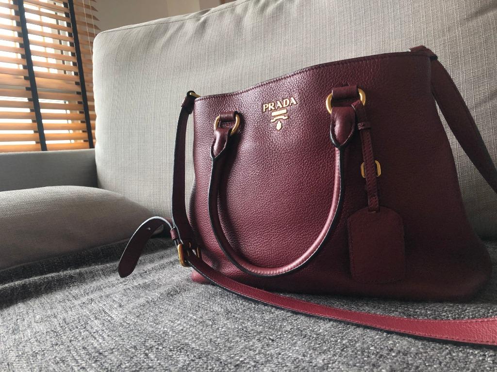 Prada 1BA058 Vitello Phenix Leather Convertible Bag Rosso 100