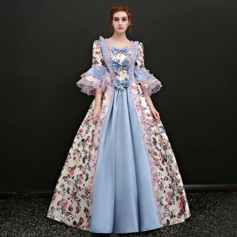 Pre order Medieval floral blue Long Sleeve Victorian Ball Gown Dress  Wedding Bridal RBMWD0320, Women's Fashion, Dresses & Sets, Evening Dresses  & Gowns on Carousell