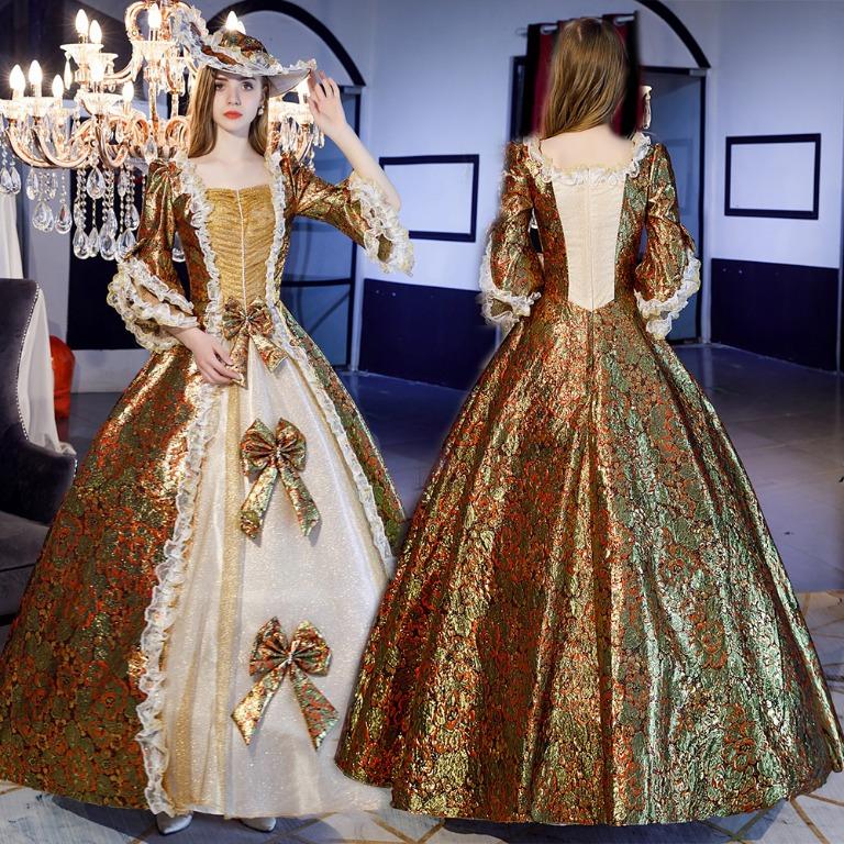 Pre order Medieval gold orange long Sleeve Victorian Ball Gown Dress  Wedding Bridal RBMWD0317, Women's Fashion, Dresses & Sets, Traditional &  Ethnic wear on Carousell