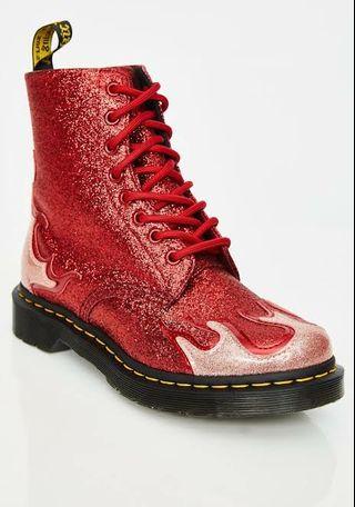 dr martens 1460 pascal black glitter flame flat ankle boots