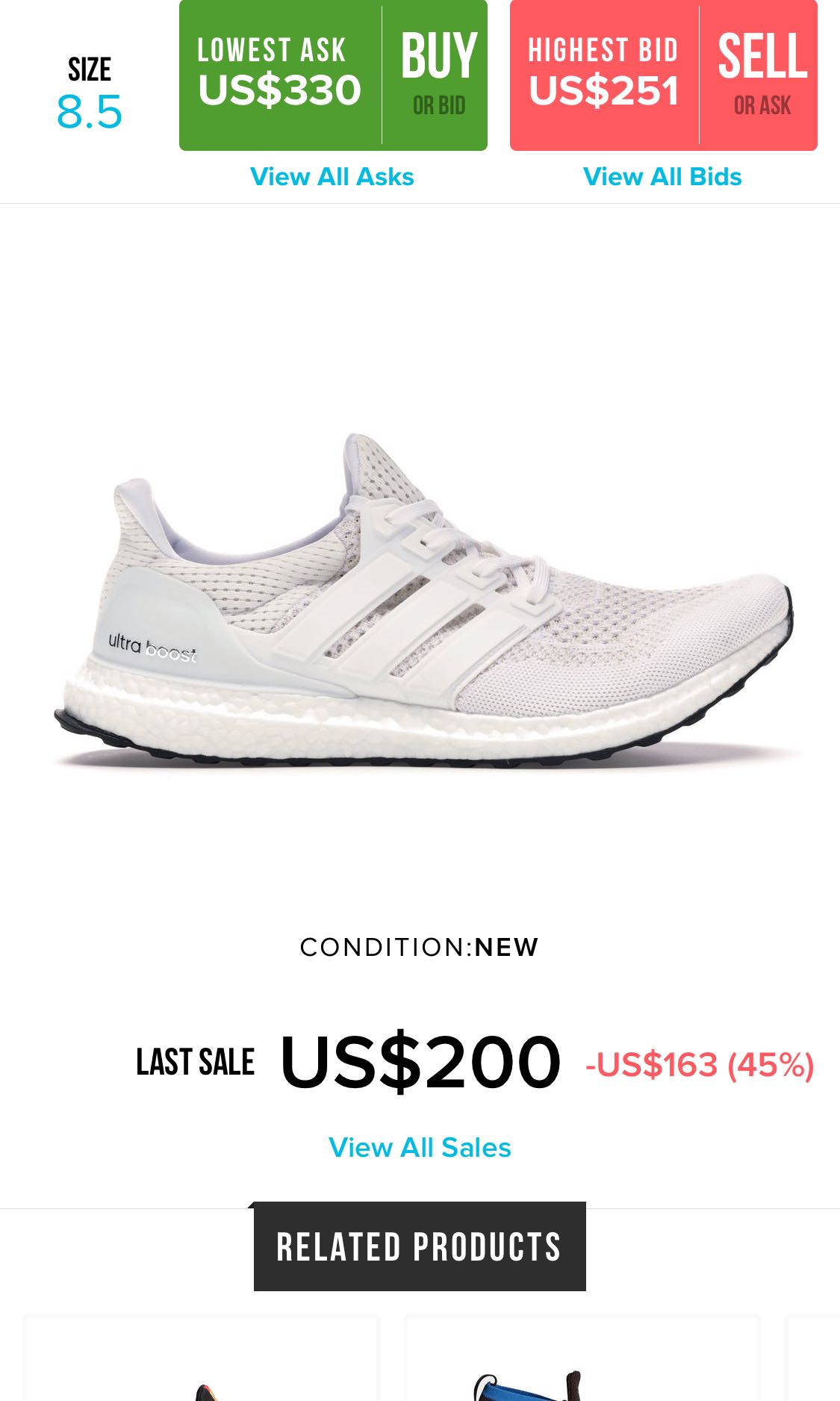 all white ultra boost size 8