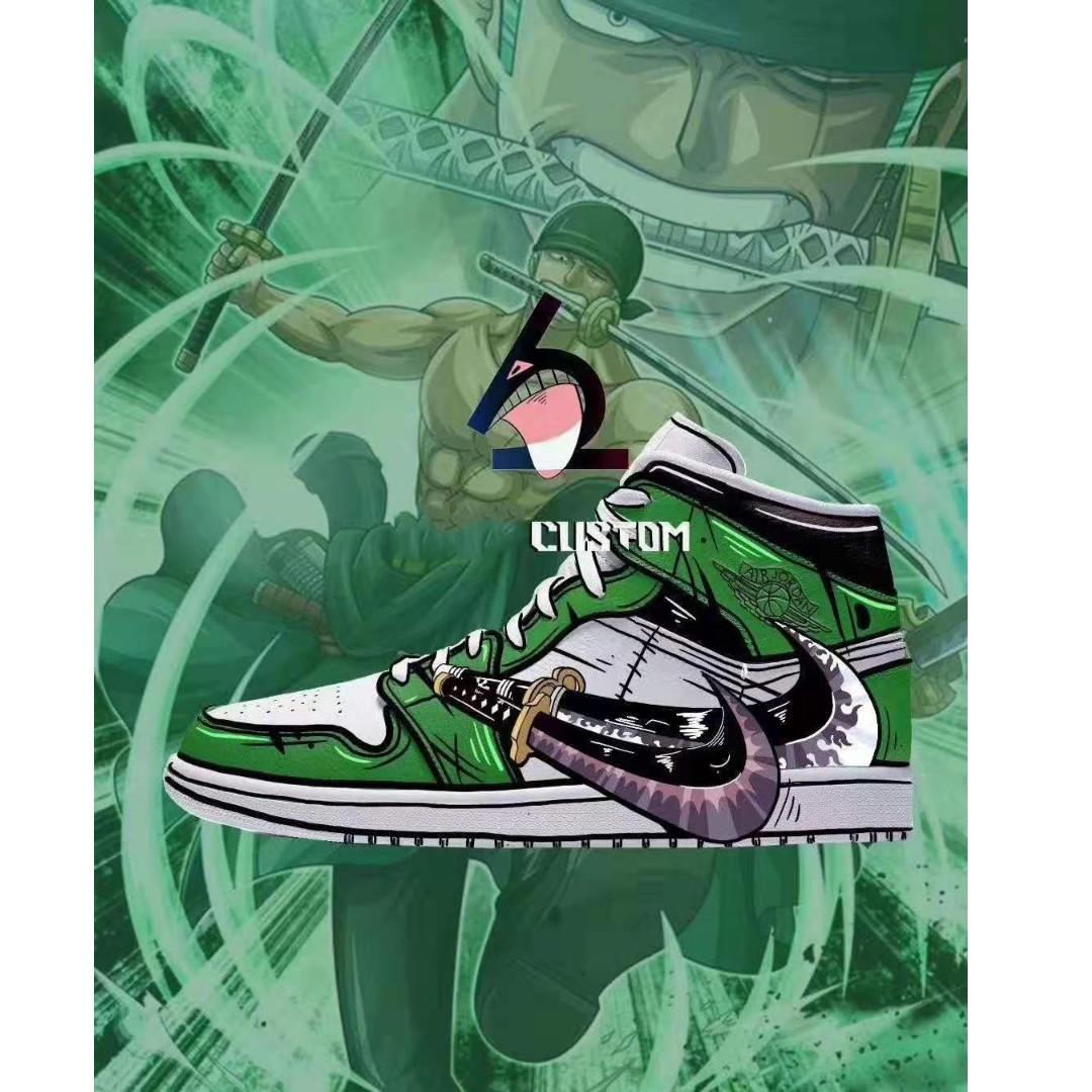 Air Jordan 1 One Piece Edition Roronoa Zoro Men S Fashion Footwear Sneakers On Carousell