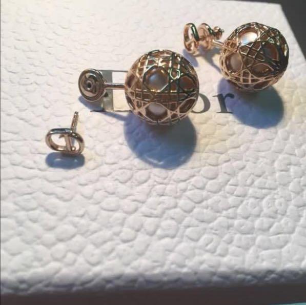 Authentic Dior Secret Cannage Earrings in Rose Gold