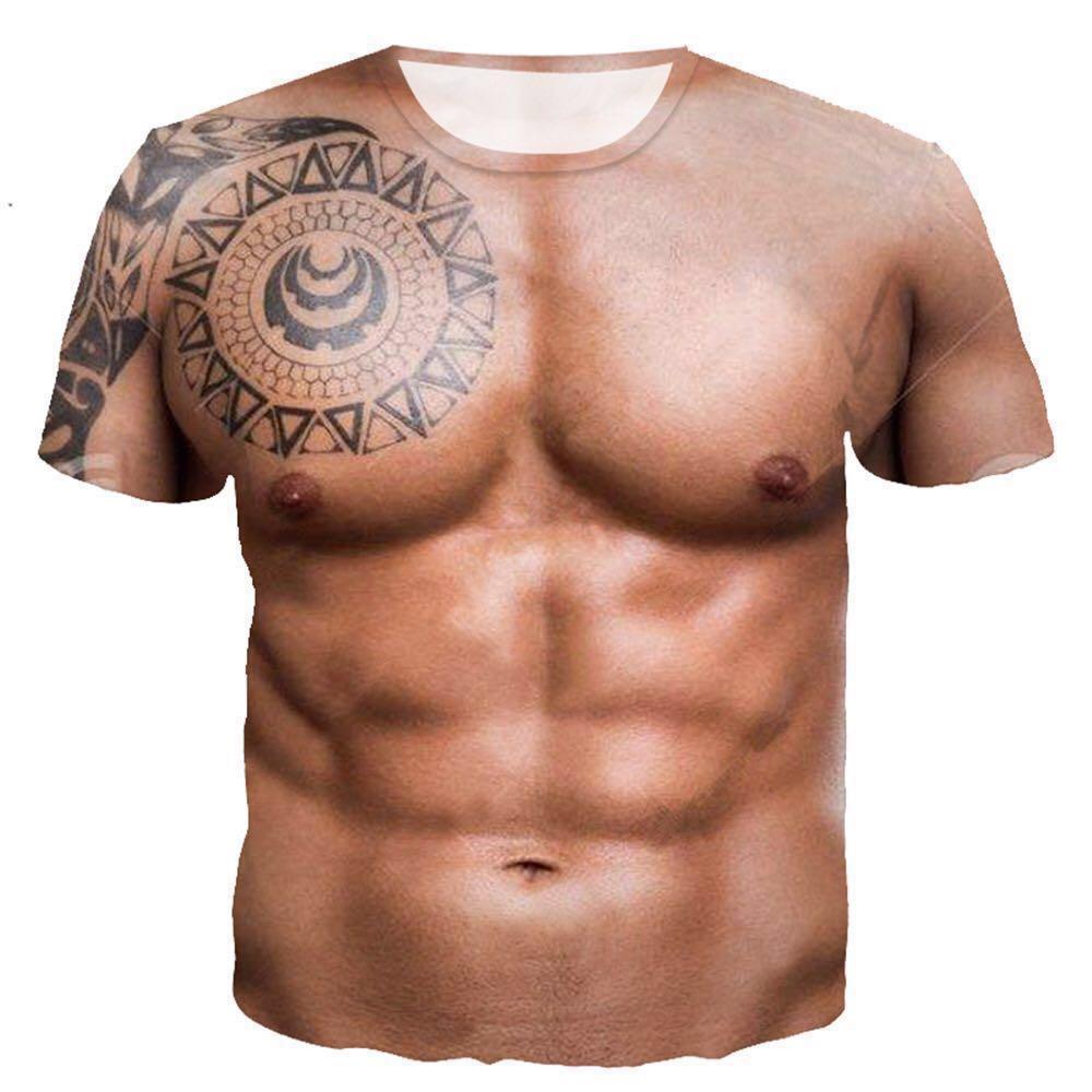 In Stock -Big Muscles Fake Body Nice Tribal Tattoo T Shirt , Men'S Fashion,  Tops & Sets, Formal Shirts On Carousell