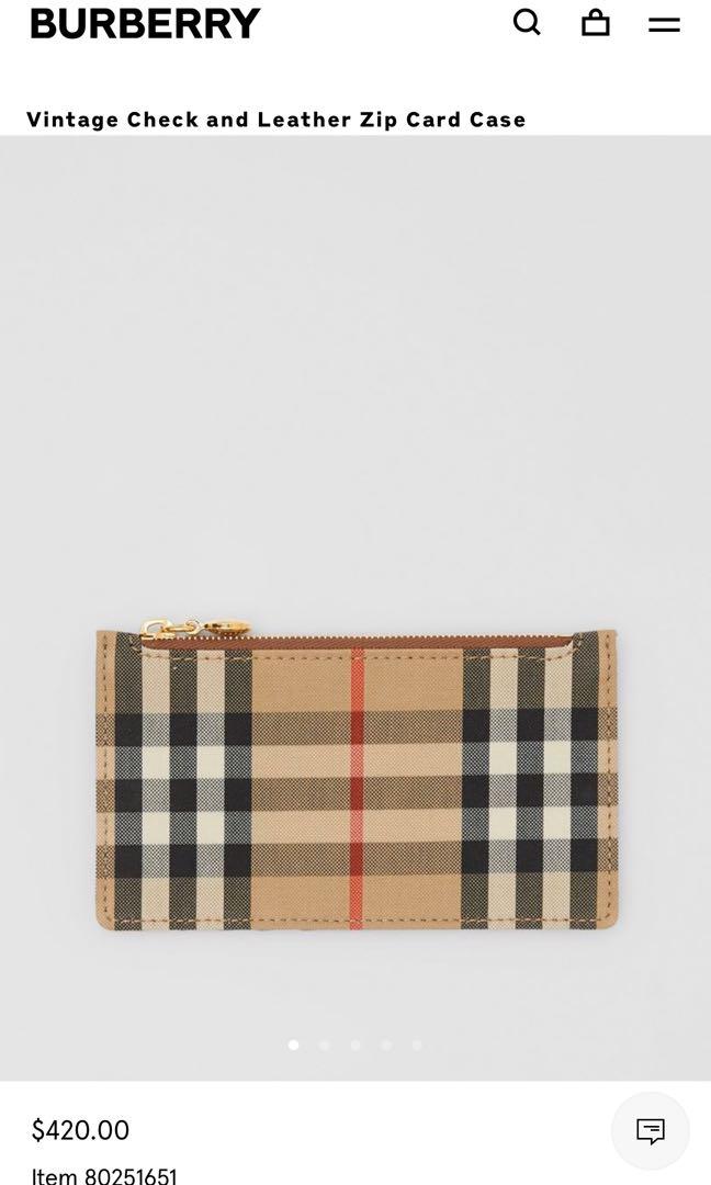 Burberry Vintage Check and Leather Zip Card Case, Luxury, Bags