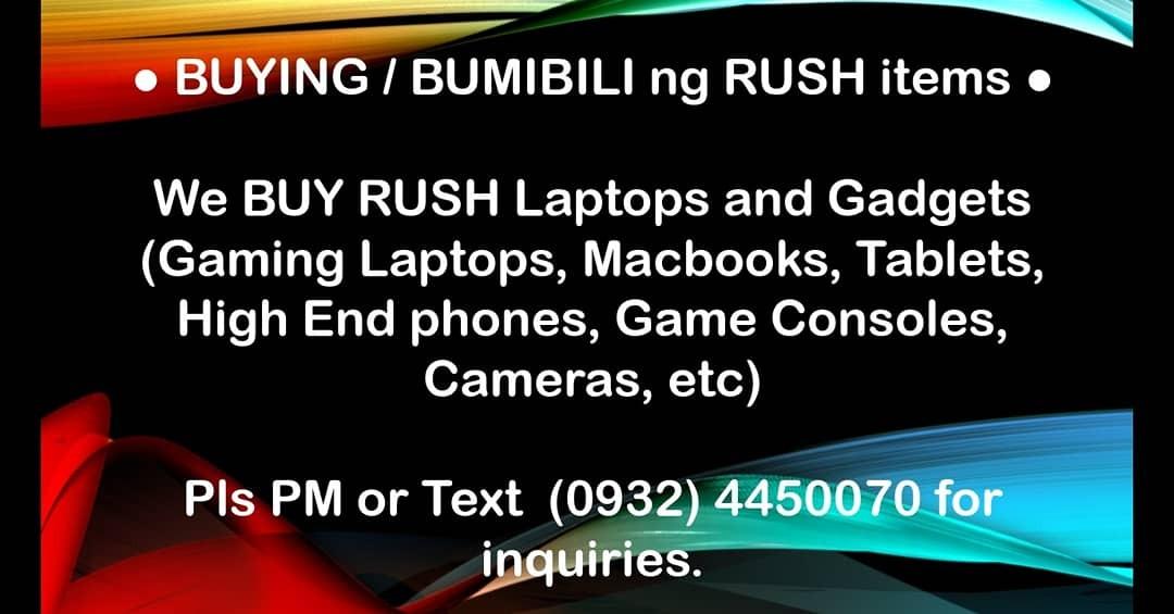 Buying Rush Ipad Pro, Ipad Mini, etc. (Category: iPad) located in Manila. Submitted by jmd_gadgetz (Listing ID 266795592, Image 1). Description: PM or SMS us at 0999 8582358. FB Messenger - JOMARI DELICANO (Elmo Profile Pic) We BUY all sorts of Gadgets (Laptops, Macbooks, Ipads, Phones, Cameras, Game Consoles, etc.) Cash available anytime. Inquire now, meet later. Same day transaction. Note : For RUSH Sellers. Pass on defective units..