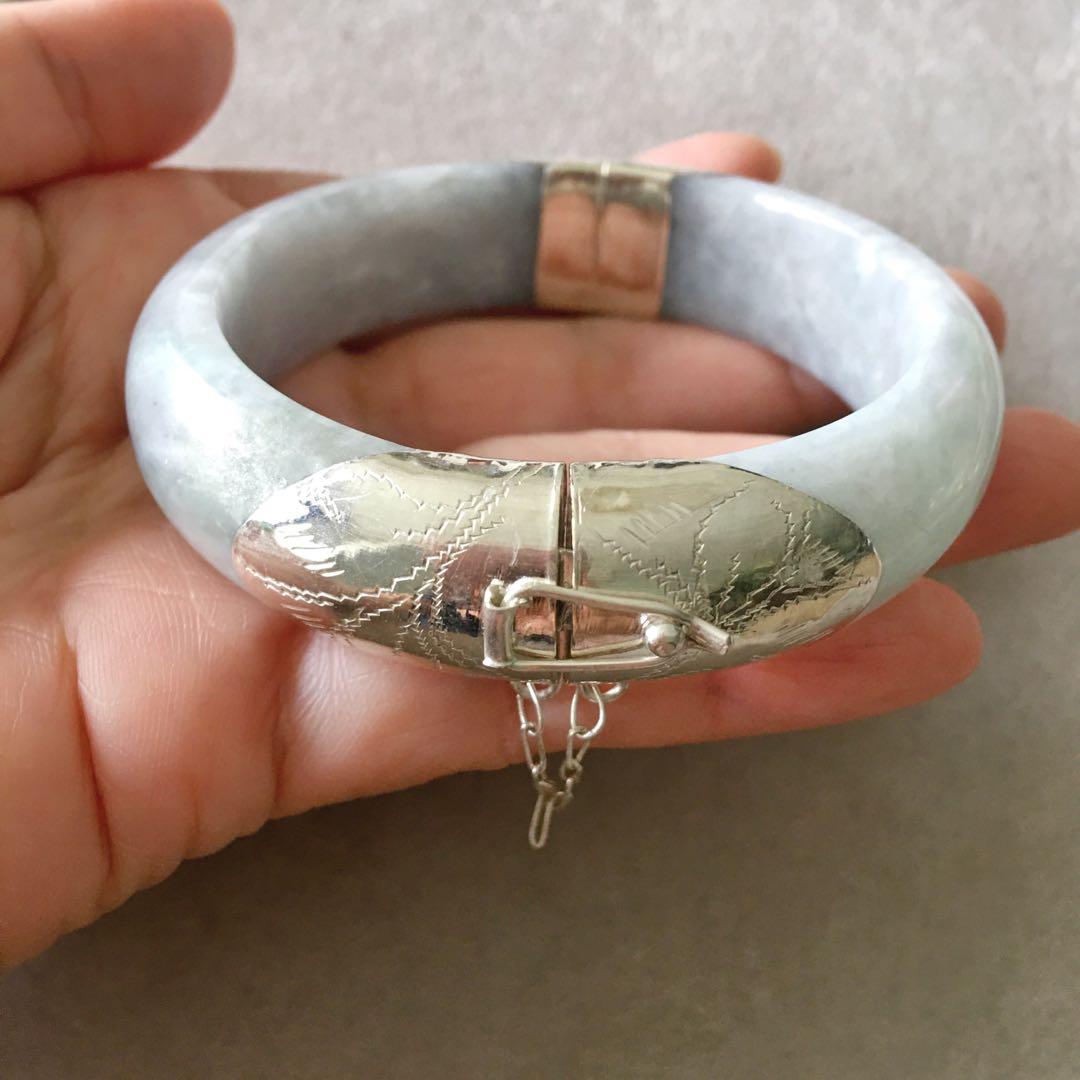 Jade bangle with silver clasp hot sale