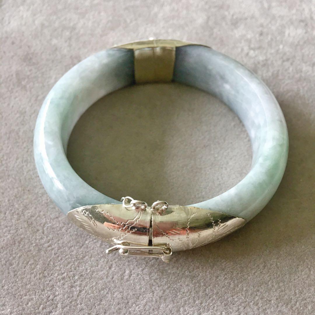 SALE Burmese Grade A jade bangle w 925 sterling silver clasp