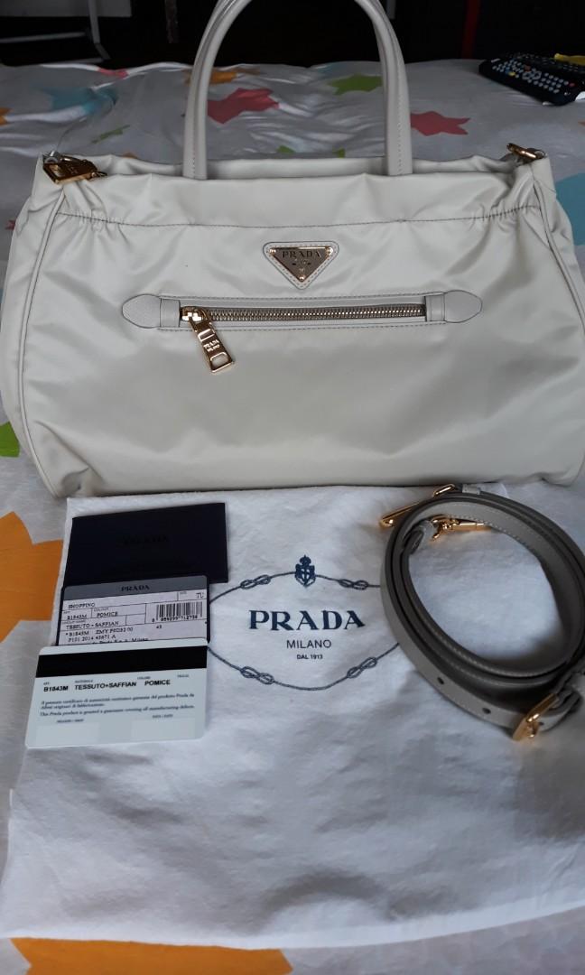 Prada B1843M Pomice Gray Tessuto Saffian Nylon and Leather