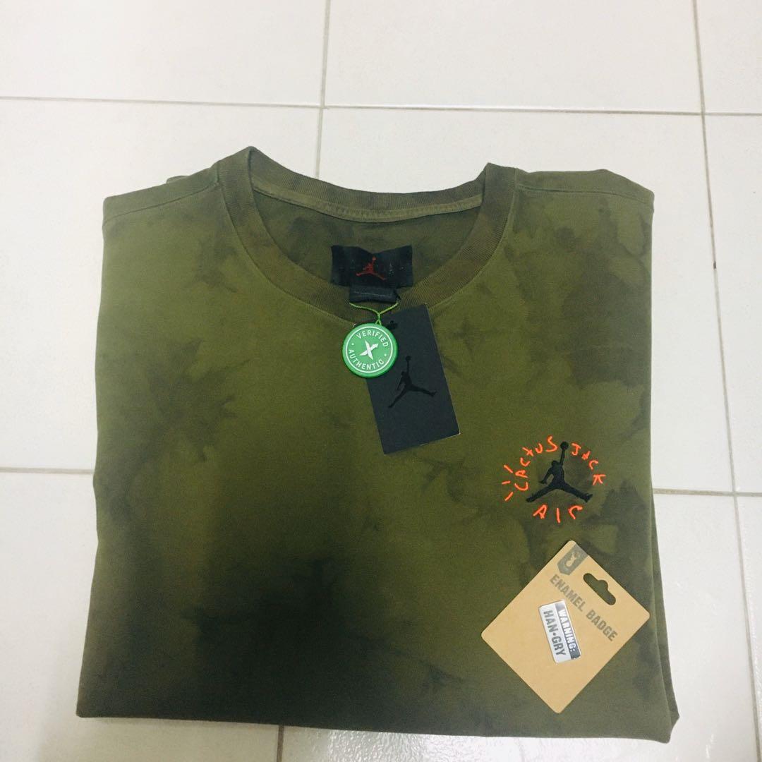 Size L Travis Scott Jordan suede T shirt, Men's Fashion ...