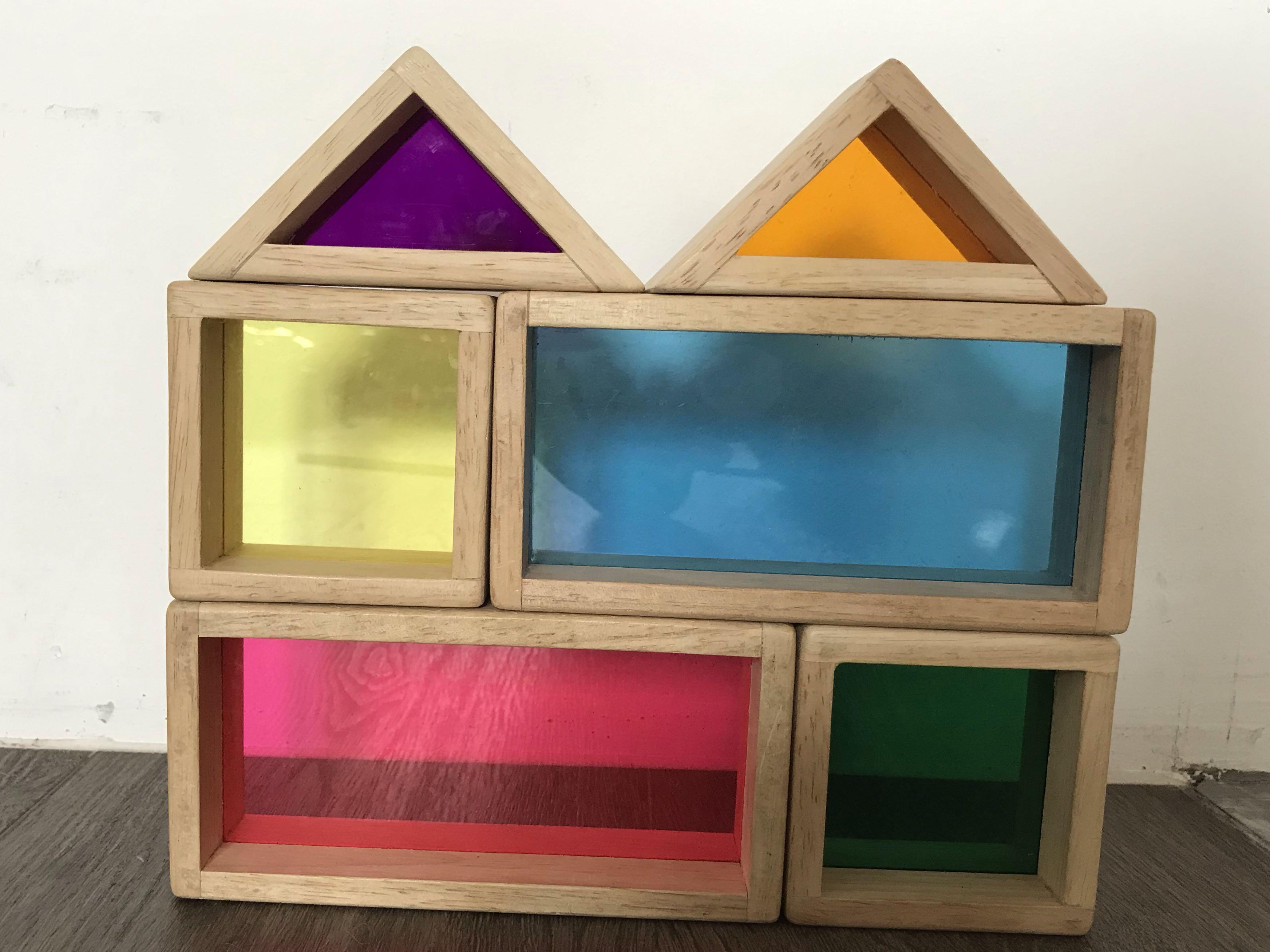 Wooden blocks with coloured plastic cheap