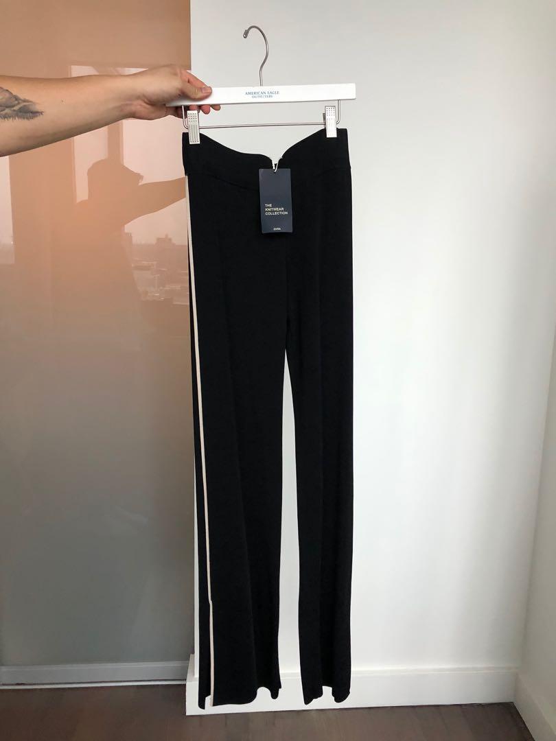 ZARA Black Knit Trousers with Slit Hem - Size Small, Women's