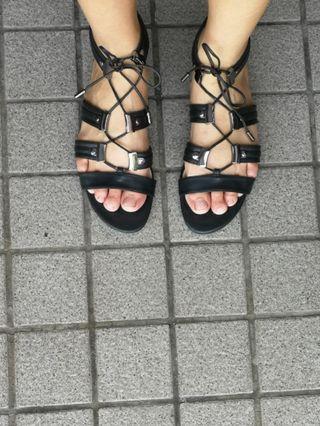 PRICE REDUCED! Charles and Keith String Cross Cross Black Gladiator Sandals