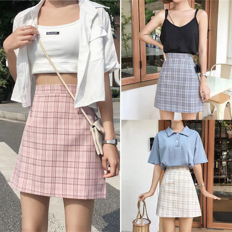 412 pink grey white checkered plaid skirt grid high waisted skirt a line picnic korean ulzzang Women s Fashion Bottoms Skirts on Carousell