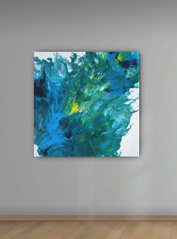 Abstract Acrylic Pour Art Peacock Feather Furniture Home Decor