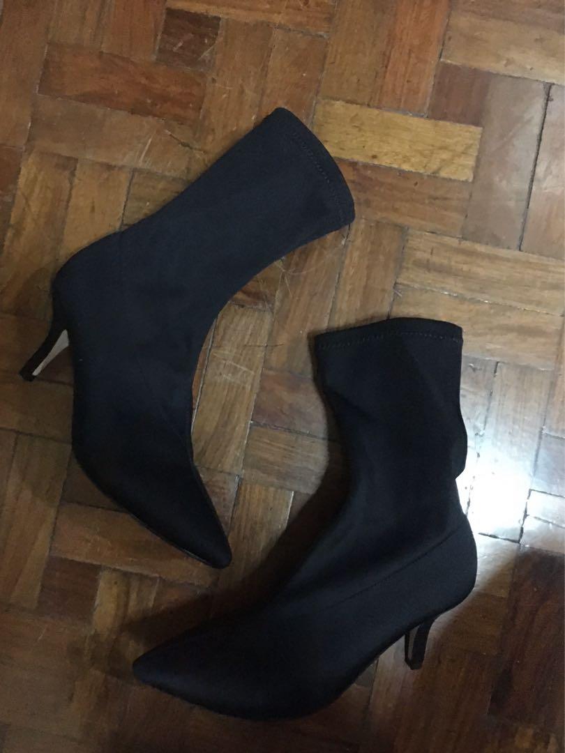 black kitten heel sock booties