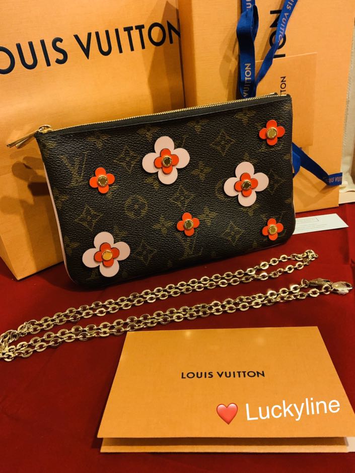 2019 RARE Louis Vuitton Monogram Canvas Double Zip Blooming Flower Pochette  Bag