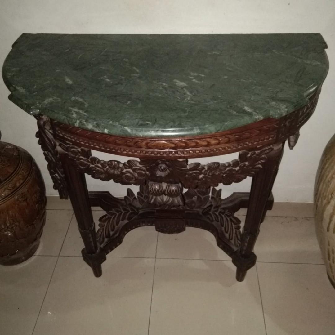 Meja Batu Marmer Hijau Console Antik Furnitur Di Carousell