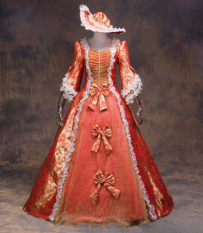 Pre order Medieval gold orange long Sleeve Victorian Ball Gown