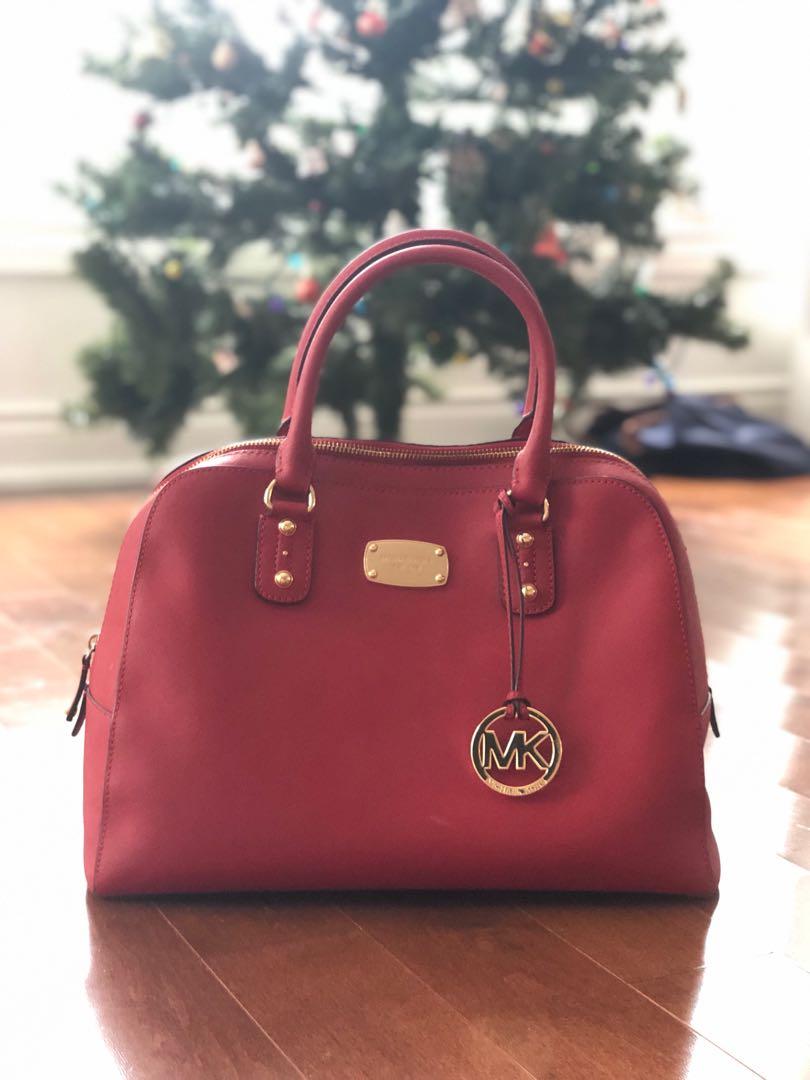 brown and red michael kors purse