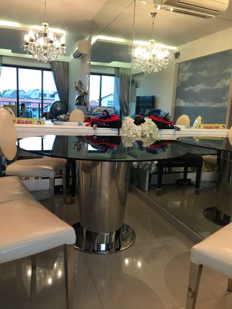 Round Black Glass Top Dining Table Set Furniture Tables Chairs On Carousell