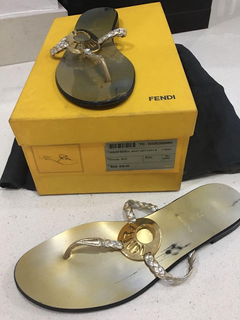Gold leather store slippers