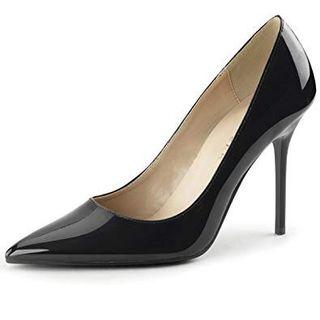 Parisian Black Leather Pointed Toe Heels