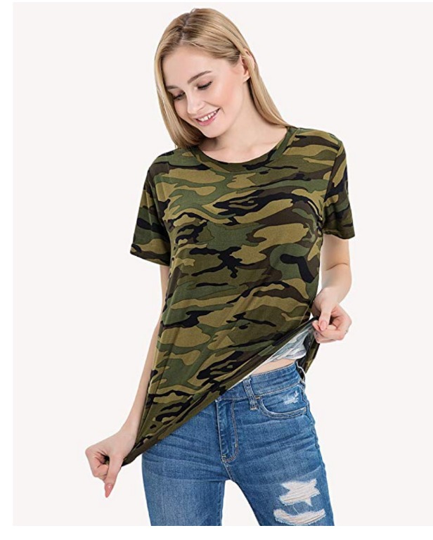 Casual Women T-shirt O-neck Camouflage Camo Shirt Long Sleeve T