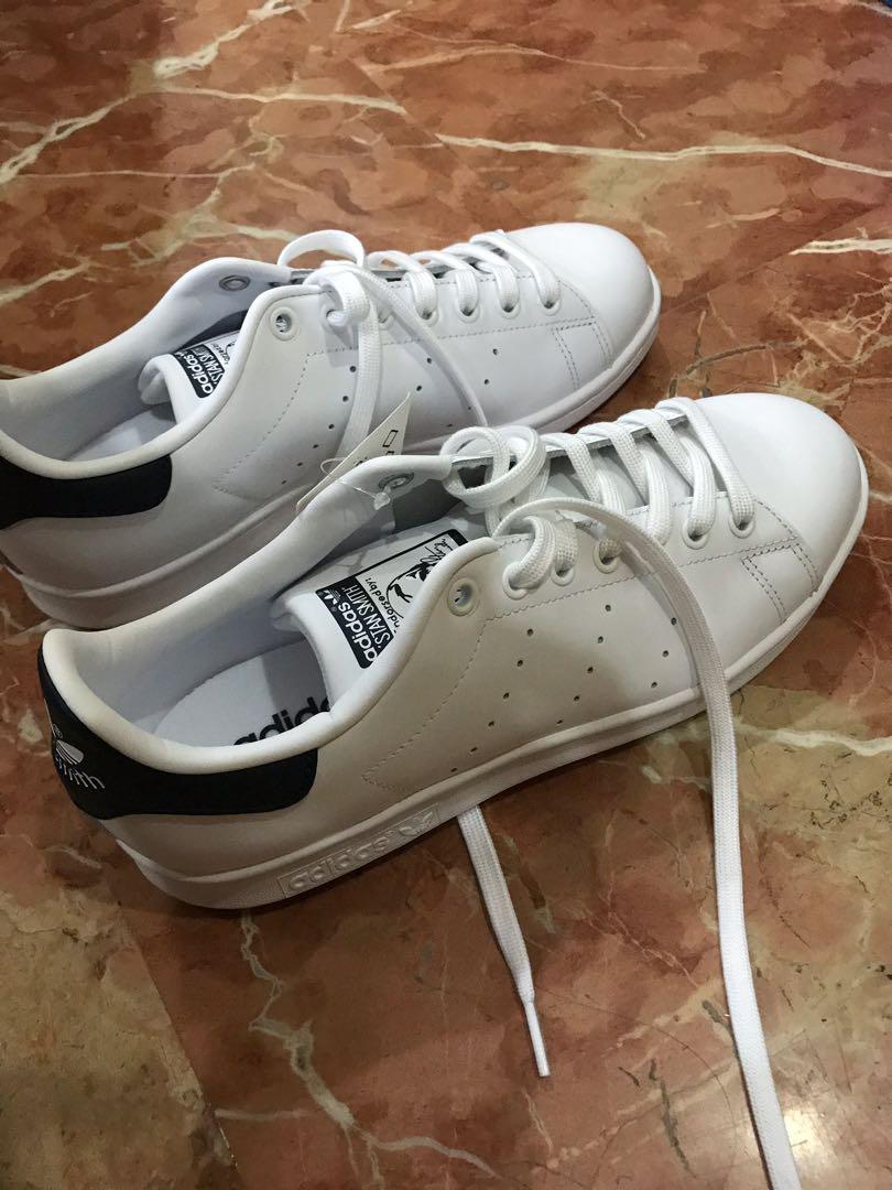 adidas originals white and navy stan smith trainers
