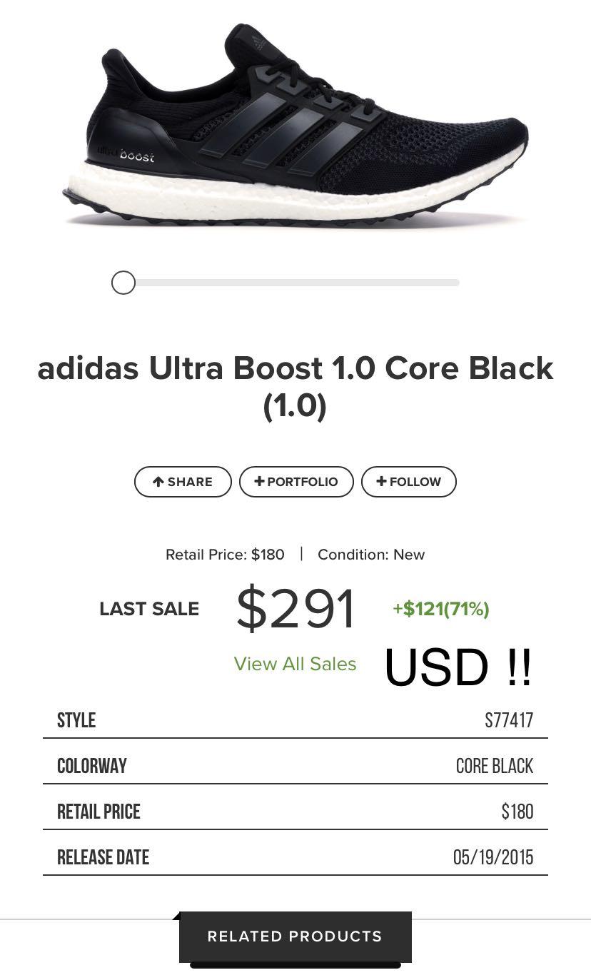 Adidas Ultra Boost Core Black 1.0 OG US11 UK10.5 brand new