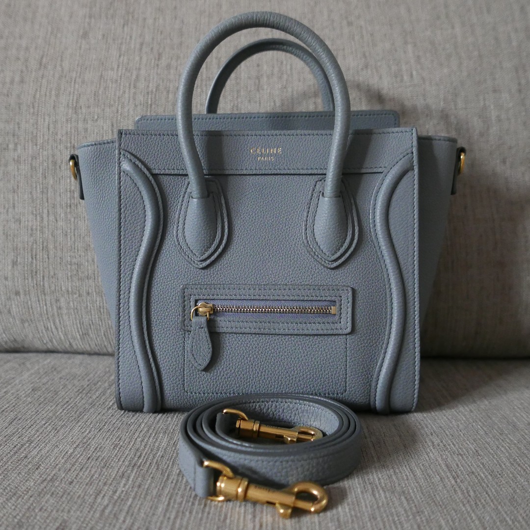 Authentic 2017 Celine Nano Luggage Bag Pebbled Leather Kohl Gray
