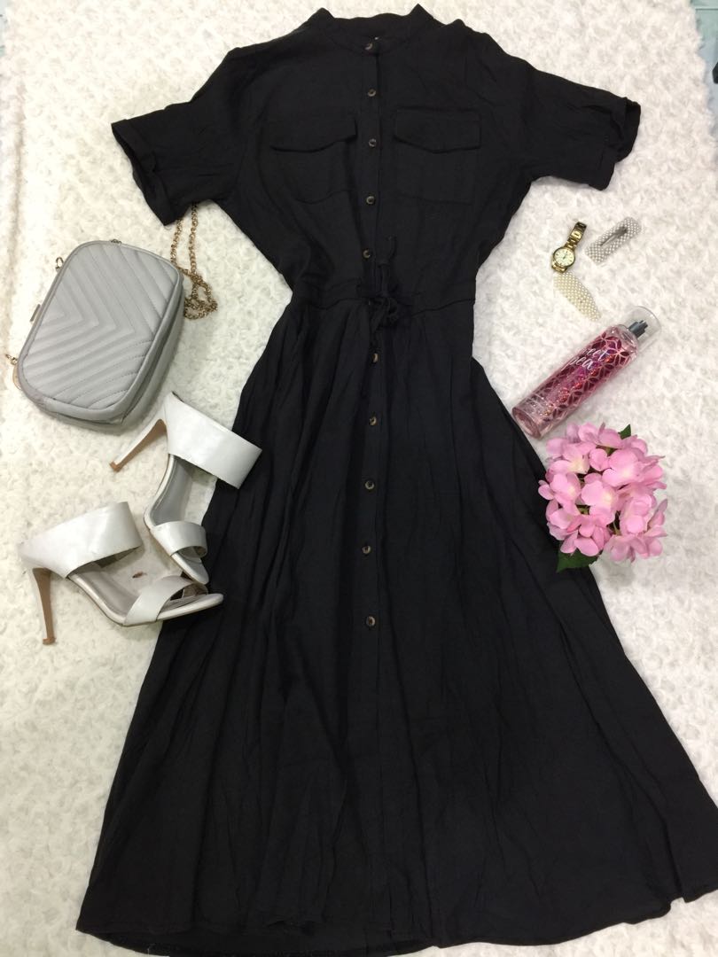 Black Button Down Maxi Dress, Women's Fashion, Clothes, Dresses ...