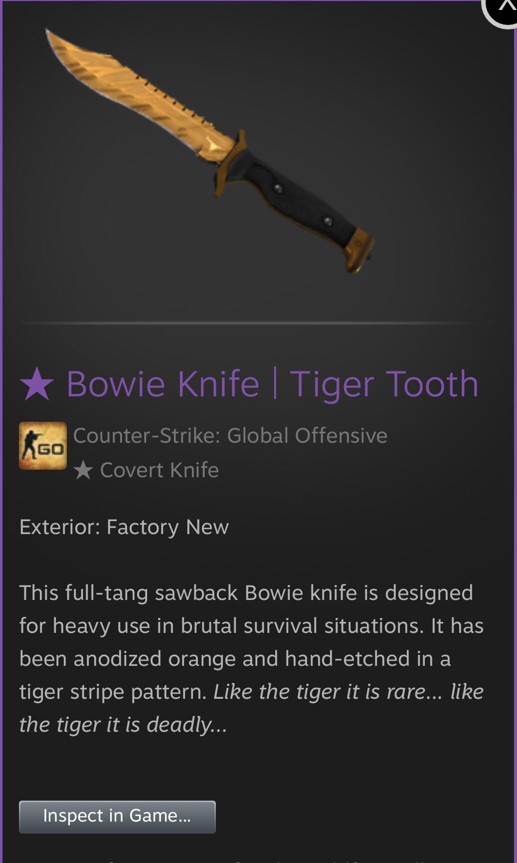 Bowie Knife Tiger Tooth Fn Toys Games Video Gaming In Game Products On Carousell