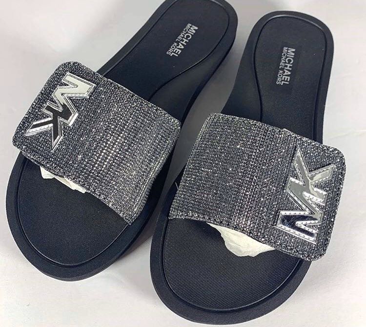 Michael Kors Slides Slippers Black and Silver Size 7 & 8 from USA, Women's  Fashion, Footwear, Flats & Sandals on Carousell