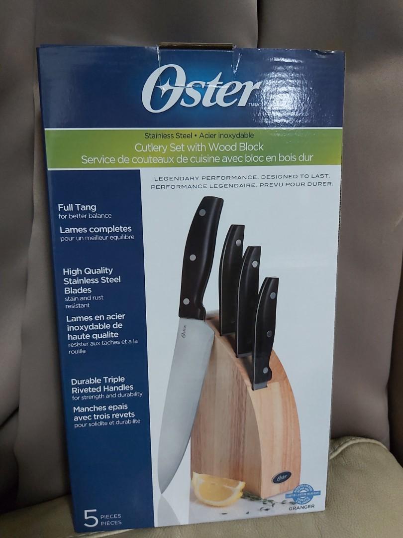 Oster Granger 5pc Cutlery Set with Halfmoon Natural Wood Block