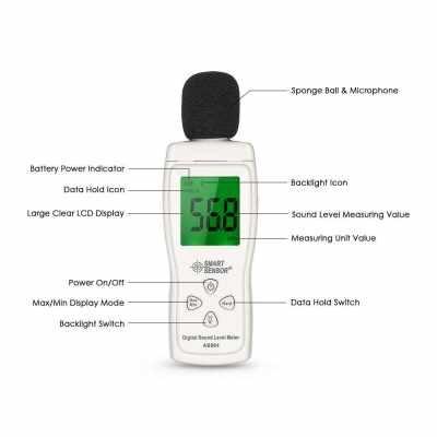 SMART SENSOR Mini Digital Sound Level Meter LCD Display Noise Meter ...