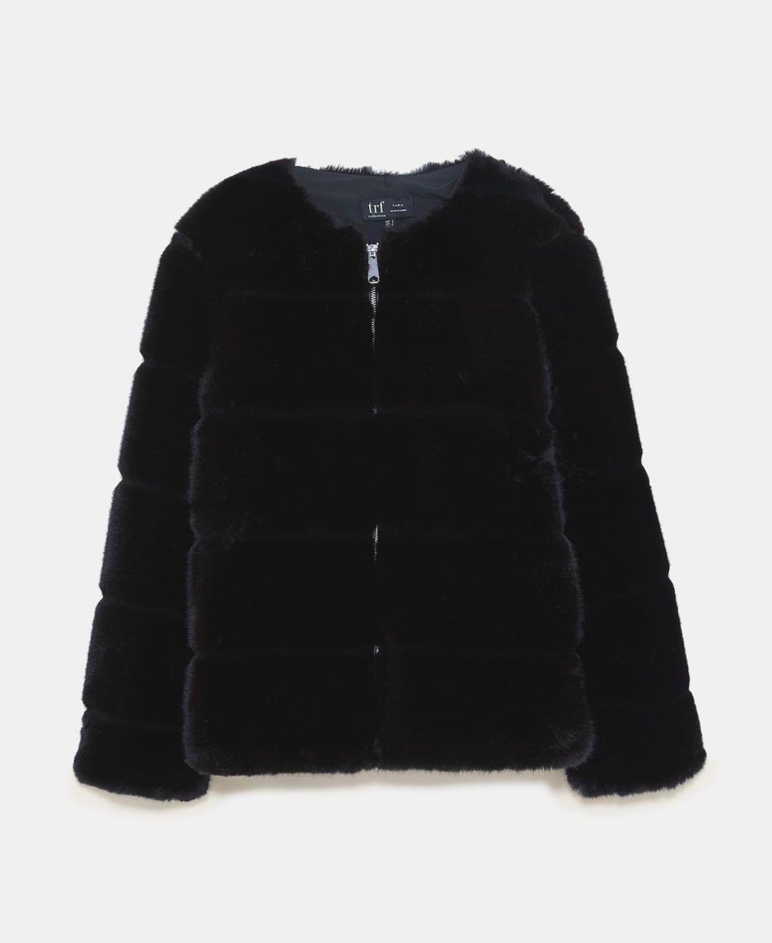 zara faux fur jacket black