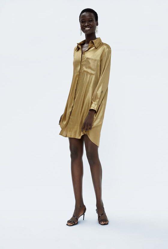 Zara gold shirt 2025 dress